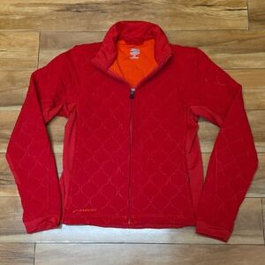 Brooks Size SMALL Red Running Quilted Jacket Zip Pockets Lightweight Athletic